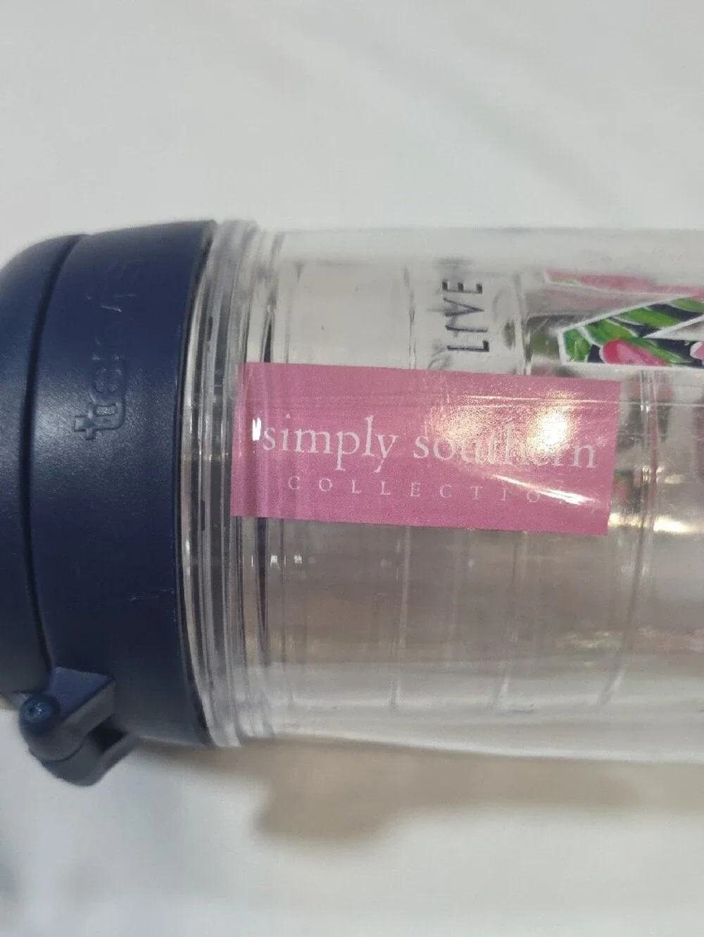 Simply Southern Clear Tumbler with Navy Lid and Pink Logo
